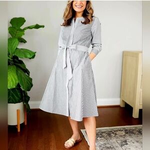 Talbots | gingham grey and white stripe button down shirt midi dress 0P